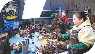 安徽黄山祁门县电商产业园,主播通过直播平台推广当地特色产品。施亚磊摄(影像中国) 安徽黄山祁门县电商产业园,主播通过直播平台推广当地特色产品。施亚磊摄(影像中国)